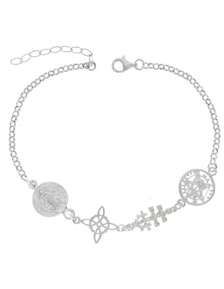 Pulsera cuádruple amuletos de protección en Plata