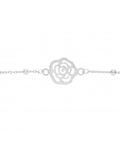 Pulsera de bolitas con Rosa en Plata de Ley 2