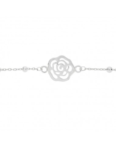 Pulsera de bolitas con Rosa en Plata de Ley