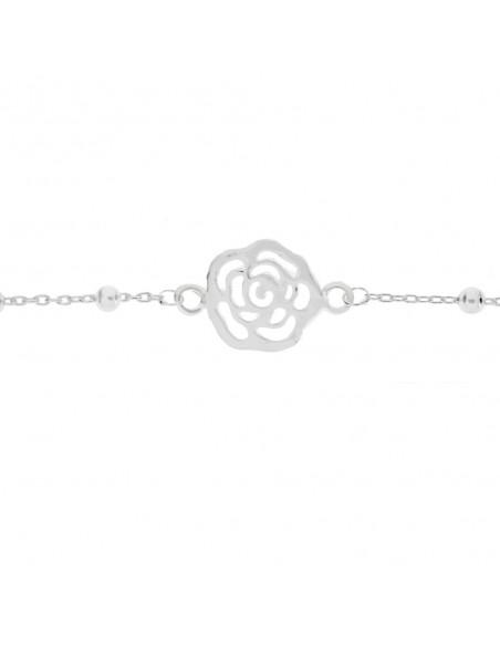 Pulsera de bolitas con Rosa en Plata de Ley