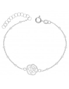 Pulsera de bolitas con Rosa en Plata de Ley