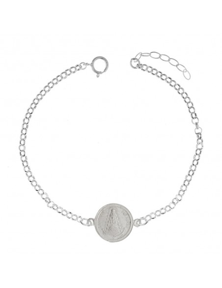 Pulsera de giratoria de Virgen del Rocio y paloma de la Paz en Plata de Ley