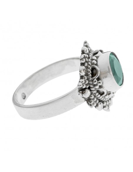 Anillo flor barroca aguamarina Plata de Ley