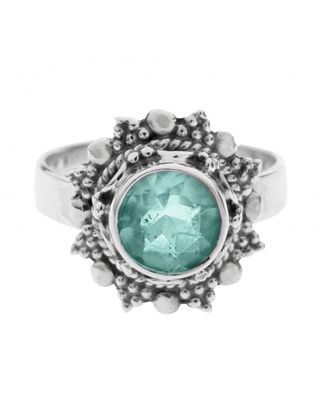 Anillo flor barroca aguamarina Plata de Ley