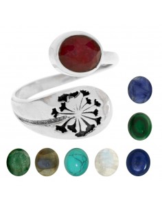 Anillo flor ajustable en piedra natural Plata de Ley