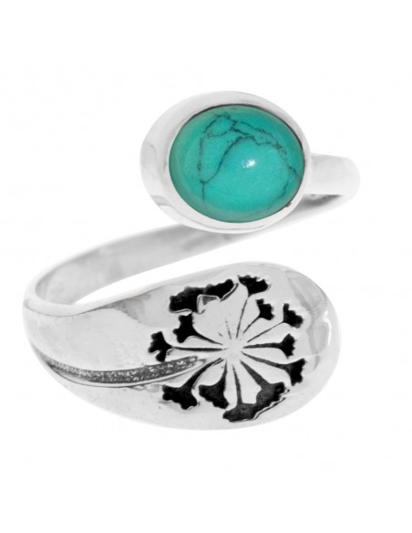 Anillo flor ajustable en piedra natural Plata de Ley