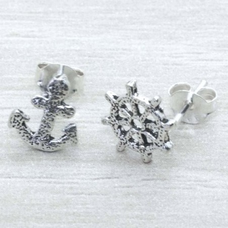 Pendientes timón y ancla Plata de Ley 925