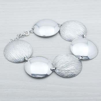 Pulsera Plata de Ley 925 redonda rayada y lisa