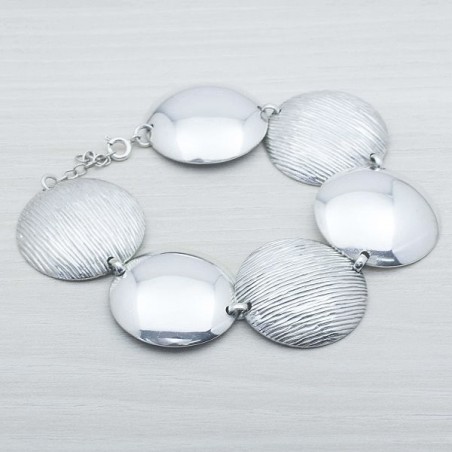 Pulsera Plata de Ley 925 redonda rayada y lisa