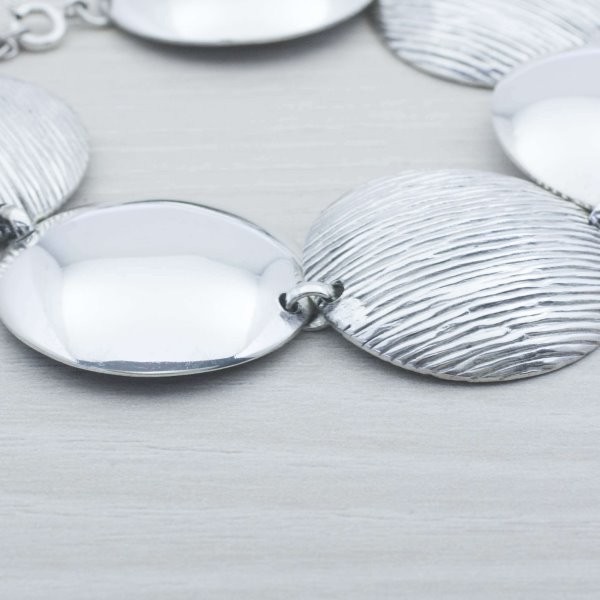 Pulsera Plata de Ley 925 redonda rayada y lisa