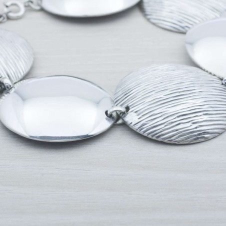 Pulsera Plata de Ley 925 redonda rayada y lisa