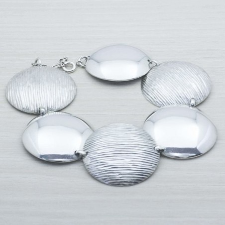 Pulsera Plata de Ley 925 redonda rayada y lisa