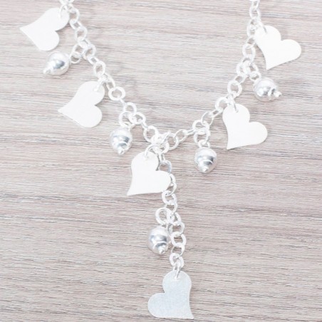 Collar corazón mate con bola Plata de Ley 925