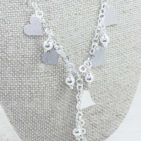 Collar corazón mate con bola Plata de Ley 925