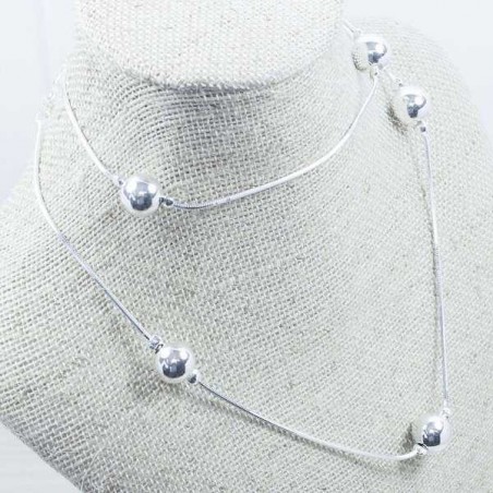 Collar cadena diamantada con bolas Plata de Ley 925