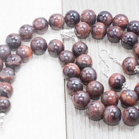 Conjunto ojo de tigre rojo Plata de Ley 925