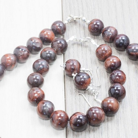 Conjunto ojo de tigre rojo Plata de Ley 925