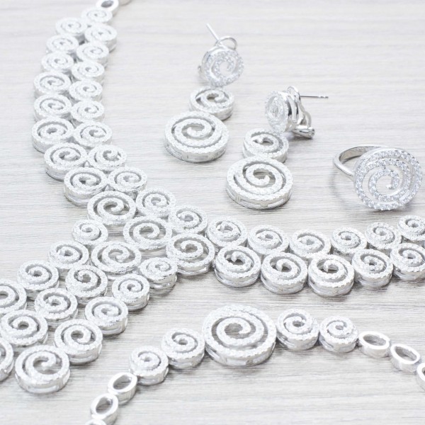 Conjunto diseño princesa microsseting rodio Plata de Ley 925