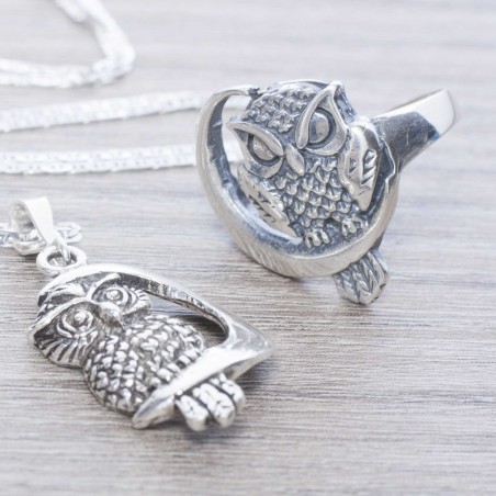Conjunto buho oxidado Plata de Ley 925