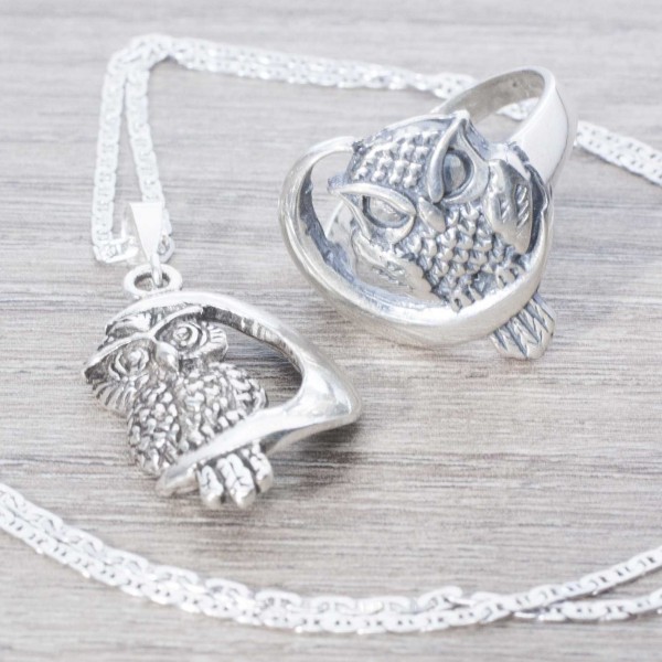 Conjunto buho oxidado Plata de Ley 925