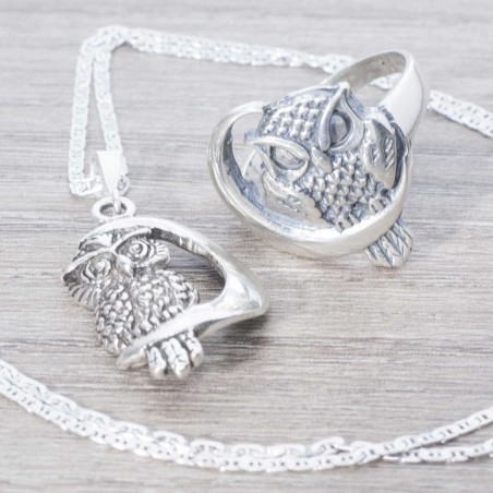 Conjunto buho oxidado Plata de Ley 925