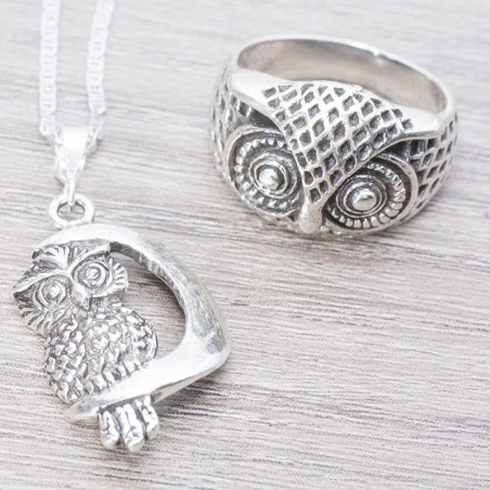Conjunto búho oxidado Plata de Ley 925