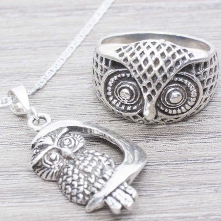 Conjunto búho oxidado Plata de Ley 925