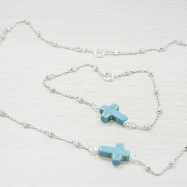Conjunto cruz turquesa Plata de Ley 925