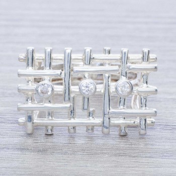 Anillo rectangular enrejado Plata de Ley 925