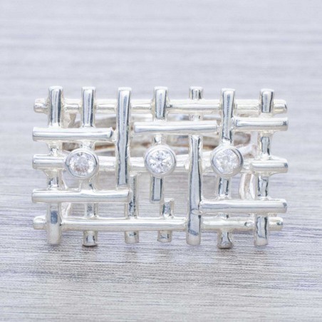 Anillo rectangular enrejado Plata de Ley 925