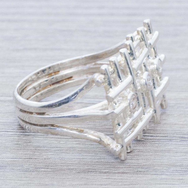 Anillo rectangular enrejado Plata de Ley 925