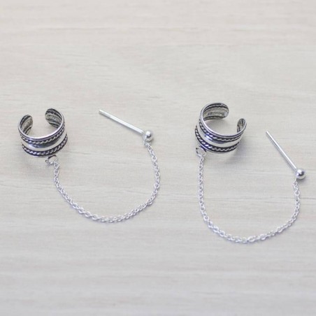 Pendientes diseño balinés con cadena Plata de Ley 925