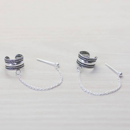 Pendientes diseño balinés con cadena Plata de Ley 925